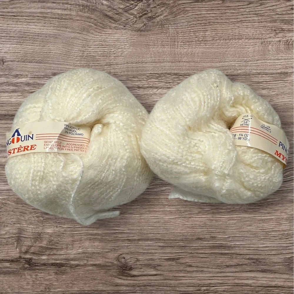 4 Vintage Pingouin Mystere Mohair Wool Blend FluffyYarn 2 Cream 2‎ Blue